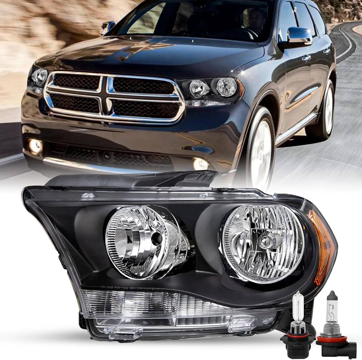 

Левая сторона водителя с лампочками, замена галогенной фары в сборе для Dodge Durango 2011-2013, черный корпус, янтарный отражатель