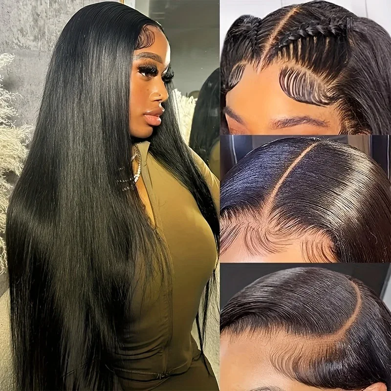 13x4.1 droite HD dentelle frontale perruque pré plumée noeuds blanchis os droite dentelle avant perruques cheveux humains brésilien vierge humaine H