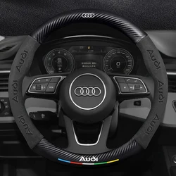 For Audi A1 A3 A4 A5 A6 A7 A8 Q3 Q5 Q7 Q8 RS S3 S4 S5 S6 S7 TT Carbon fiber Suede Anti-slip Car Steering Wheel Cover Accessories
