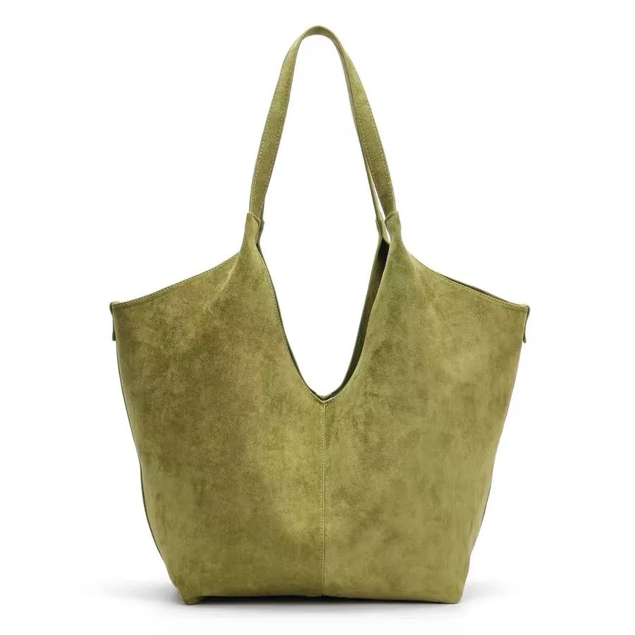 

Fashion Green Bucket Bag Vintage Faux Suede Shoulder Bags for Women Designer Handbag NEW Shopper Tote Commuting Bag Purse Female
