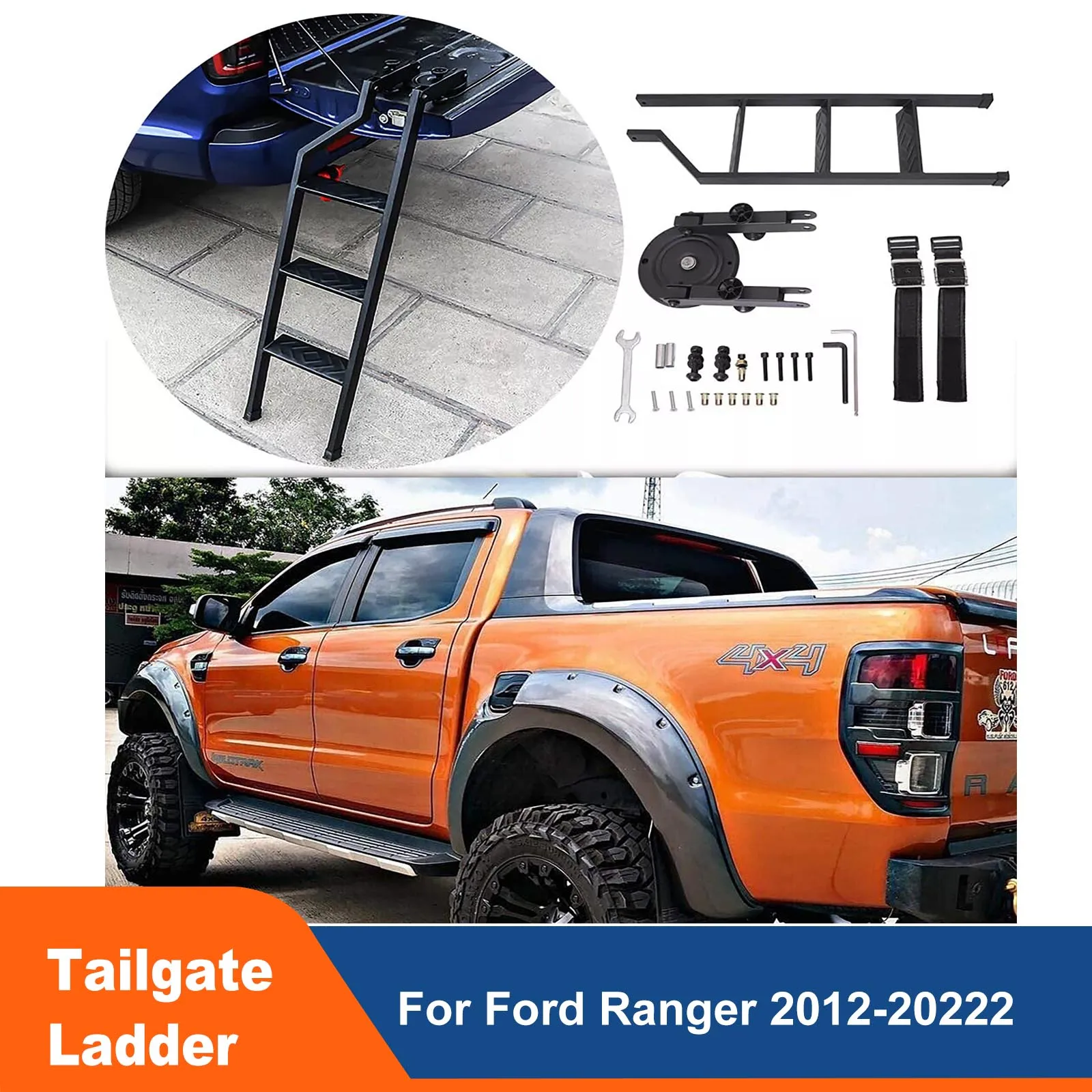 360° Rotated Foldable Universal Tailgate Step Ladder Black 90cm/35inch Adjustable Rear Gate Step Ladders For Ford Ranger