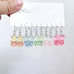 5 Pair Set Small Fresh Colored Resin Pendant Earrings  Luminous Turtles Lollipop Ducks Rainbow Cat's Paws Dices Earrings Female