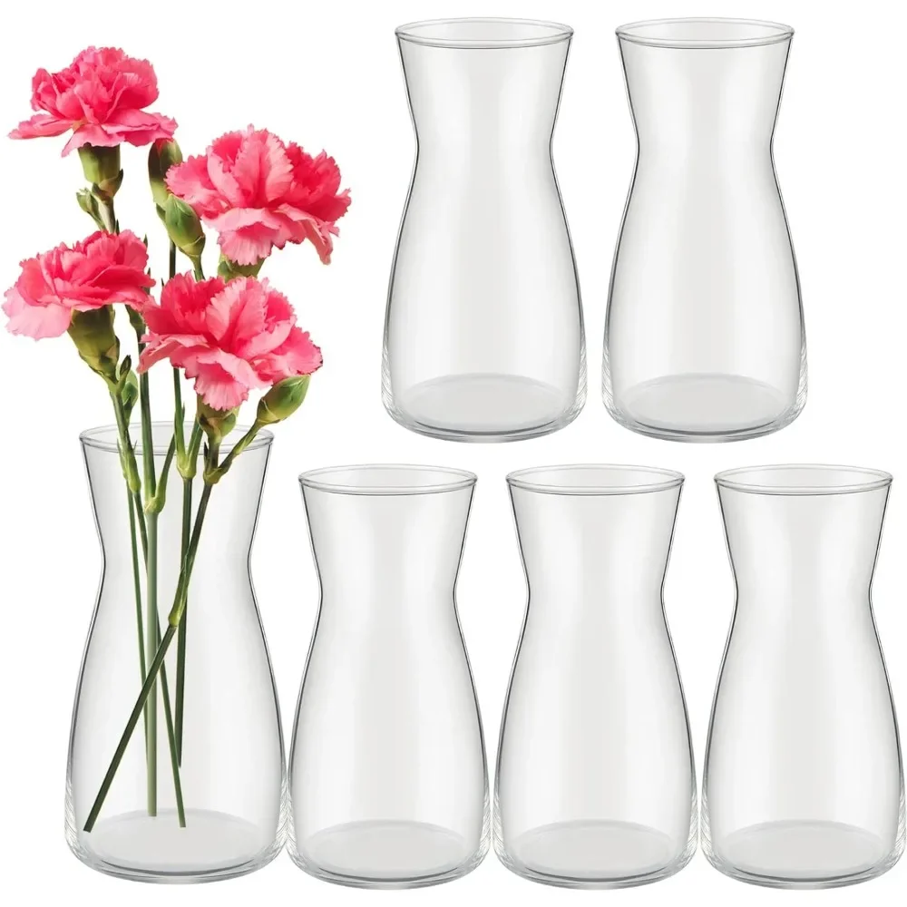 

6 Pcs 8'' Tall Clear Flower Vase Wide Mouth Crystal Glass Vase Modern Boho Style Decorative Vases for Centerpieces Bulk