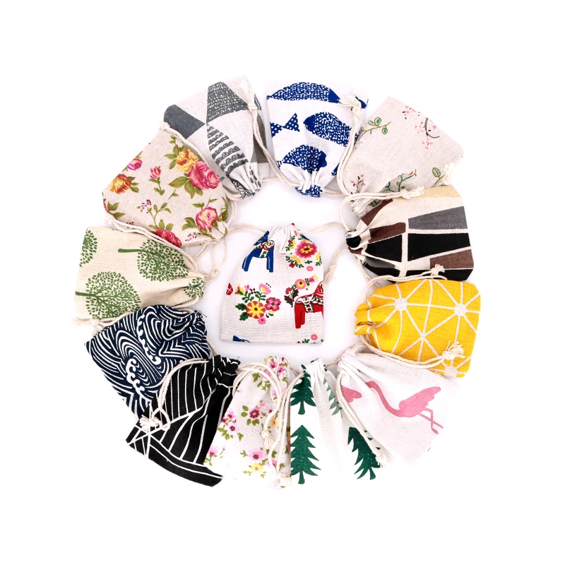 Hotsale 100Pcs/Lot Linen Cotton Bag 9x12cm Small Muslin Bracelet Gifts Jewelry Packaging Bags Cute Drawstring Gift Bag & Pouches