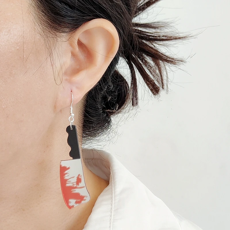 KUGUYS Bloody Halloween Women\'s Dangling Earrings Kitchen Knife Pliers Saw Scissors Mirror Acrylic Jewelry Accessories
