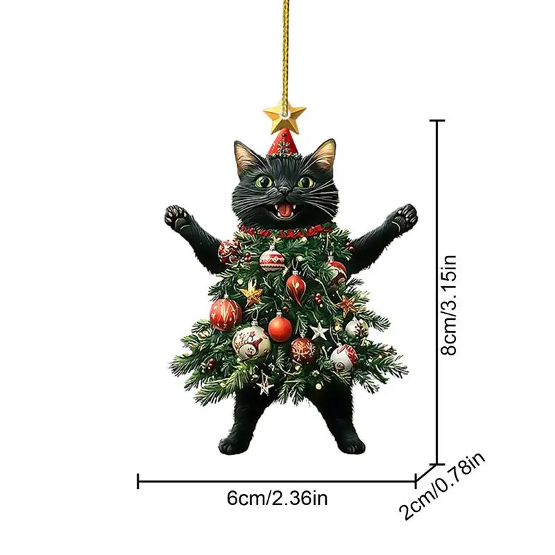Christmas Cat Pendant Rearview Xmas Cat Charm Ornament Vehicle Rearview Kitten Pendant Accessories for Christmas Tree Home Decor