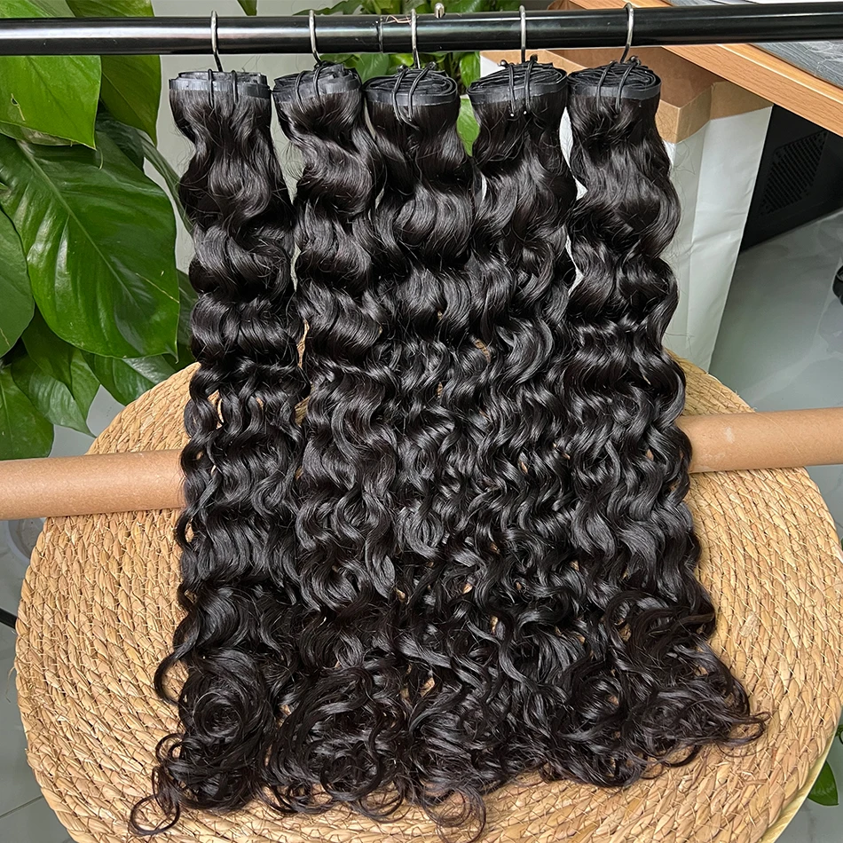 Yiwigs-Extensions de cheveux bouclés à clipser sans couture, trame en PU, ensembles de tête complets, vague d\'eau, faisceaux de clips, noir naturel,