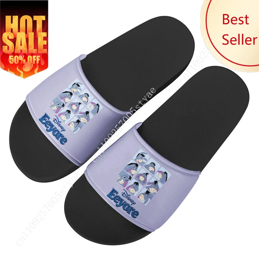 

Eeyore House Slippers Disney Cartoon Movies Winnie The Pooh Sandals Design Your Photo Text Logo Holiday Gifts Custom Shoes