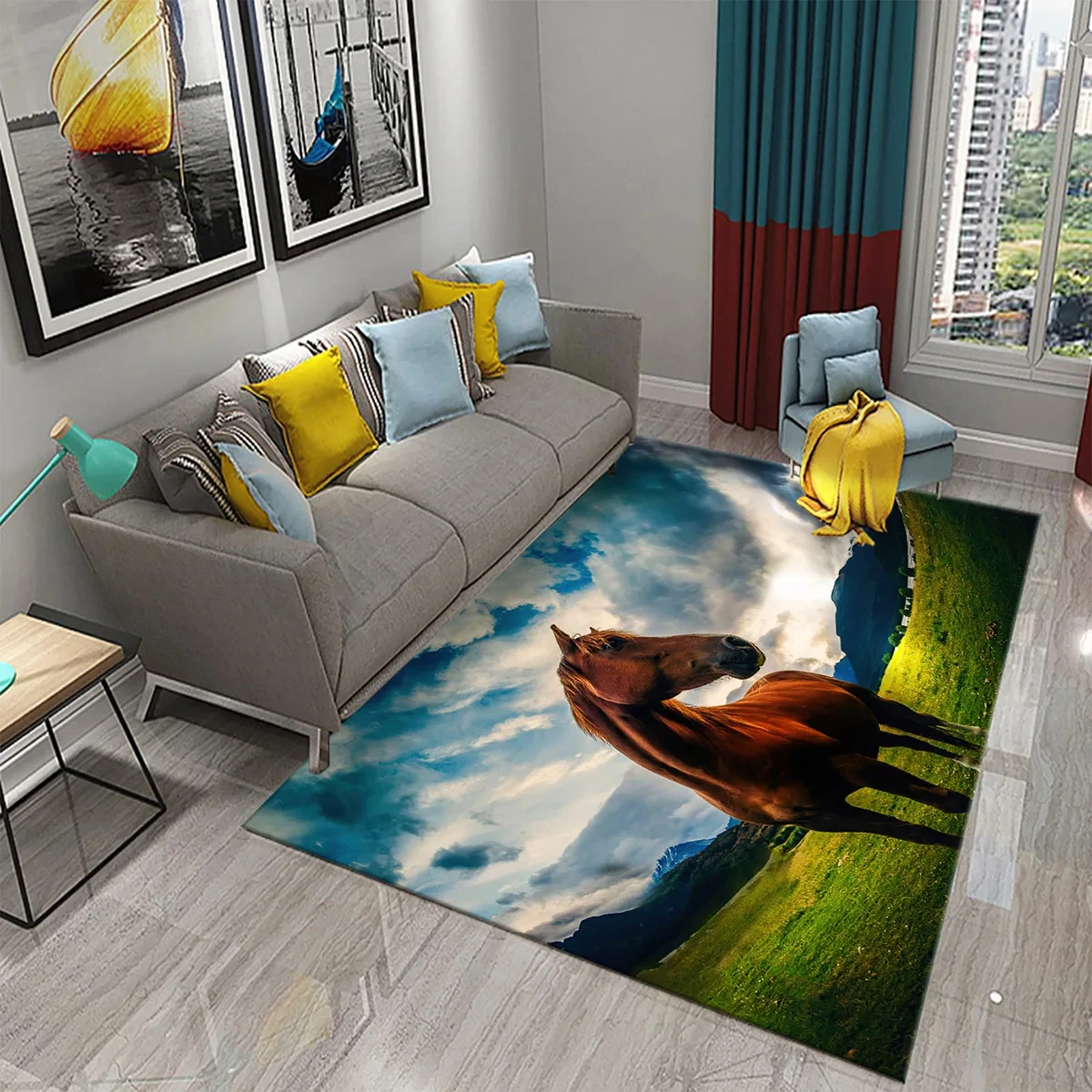 3D Horses Carpet for Living Room Sofa Area Rug Bedroom Bedside Decor Mat Kitchen Rug Children Play Non-slip Carpets for Bathroom