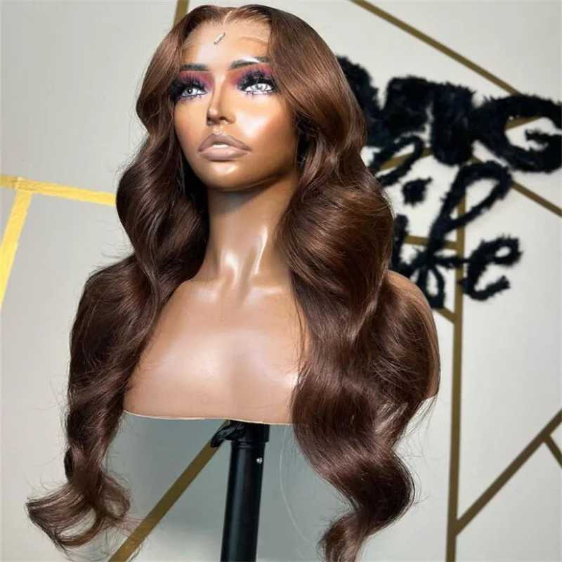 Preplucked Baby Hair Soft Long Brown 5x5 Wave 30inch Glueless Silk Base Jewish Human Hair Wig HD Lace European Hair Daily