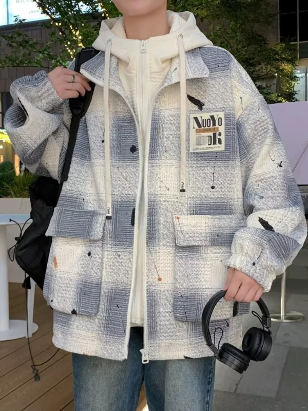 

Мужская куртка большого размера свободного кроя с капюшоном, повседневная, весенне-осенняя, из полиэфирного волокна, антибактериальная