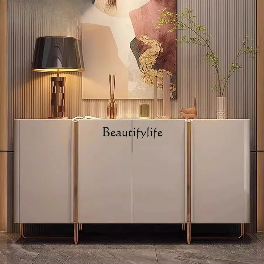 

56Italian minimalist entrance cabinet, cream style solid wood dining side cabinet, supercrystalline stone surface