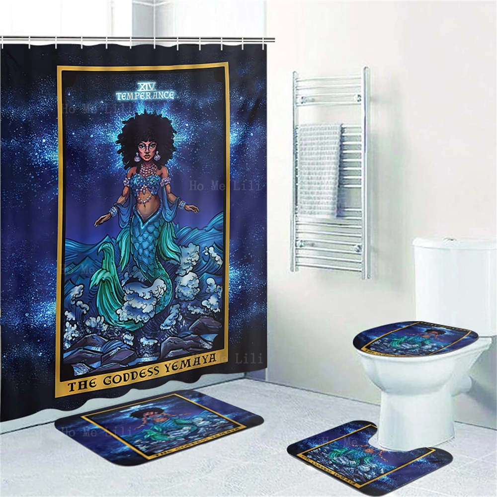 The Goddess Yemaya Temperance Tarot Bastet Strength Card Egyptian Cat Witch Shower Curtains And Floor Mats