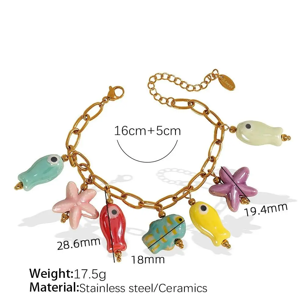 ไทเทเนียมเหล็กเซรามิคสร้อยคอปลาดาว Gold Vibrant Fish Drop สร้อยคอโซ่ปรับเสื่อมเสีย Ocean Theme สร้อยคอ