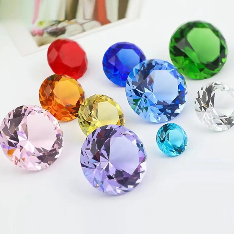 10 Colors Crystal Diamond Shaped Paperweight Decorative Cut Glass Giant Gemstone Wedding  Home Desktop Decoration