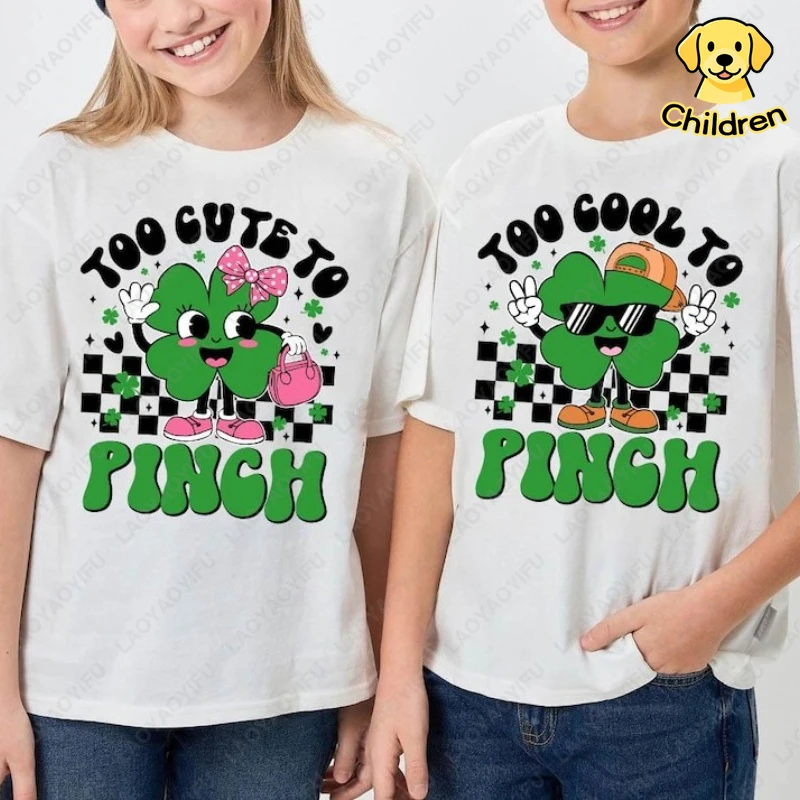 Too Cute To Pinch Funny St Patrick Day Kids Tees Saint Patrick Day Shamrock Printing Tshirt Cute Boy Girl Comfort Cotton Shirt