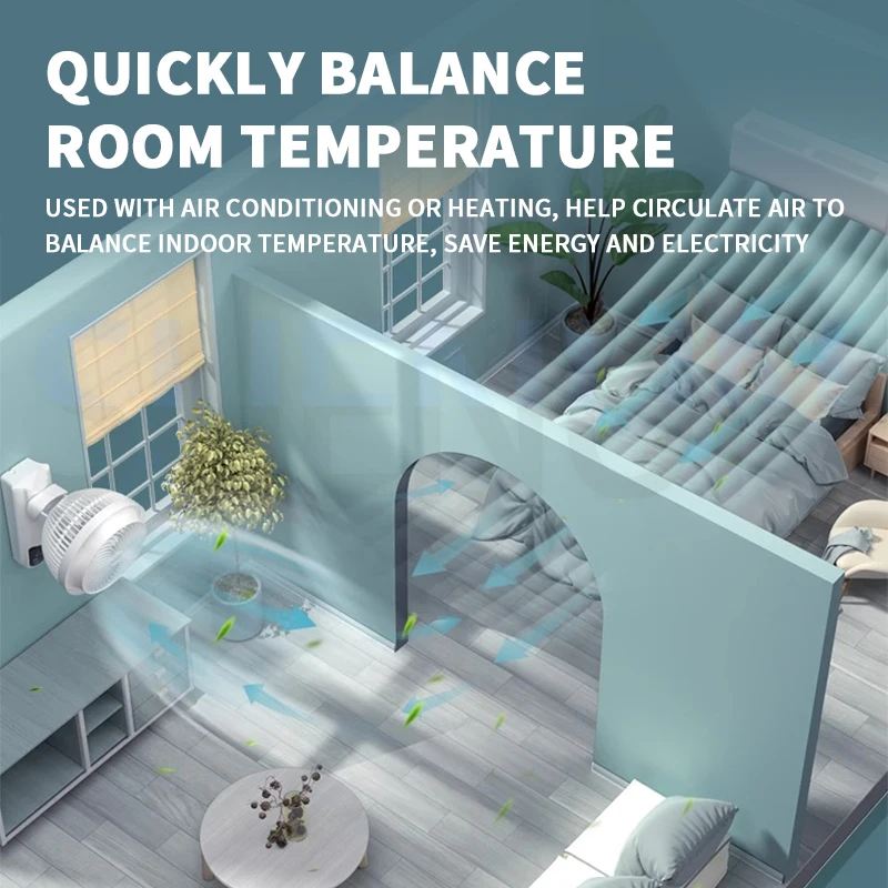 พัดลมติดผนังแบบหมุนเวียนอากาศใช้ติดผนังใช้ในครัวเรือนพัดลมไฟฟ้าห้องครัวห้องน้ำแบบไม่เจาะรูพัดลมไฟฟ้ารีโมท