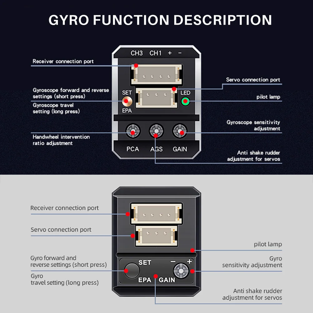 HotRC F11 F12 giroscopio Control automático de estabilidad 3,5 V-9 V para barco de coche de Control remoto