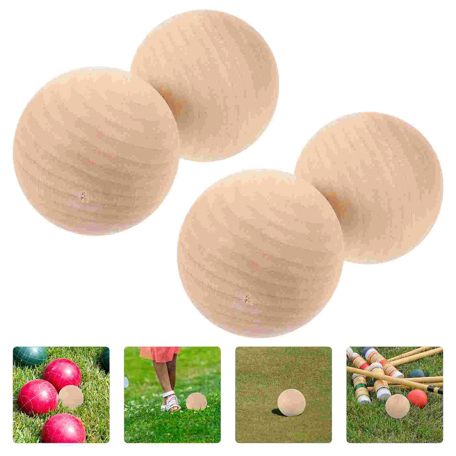 

4 Pcs Sport Balls Croquet Bocce Wood Rolling Kick Wooden 7X7X7CM for Kids Recreational Sports Child