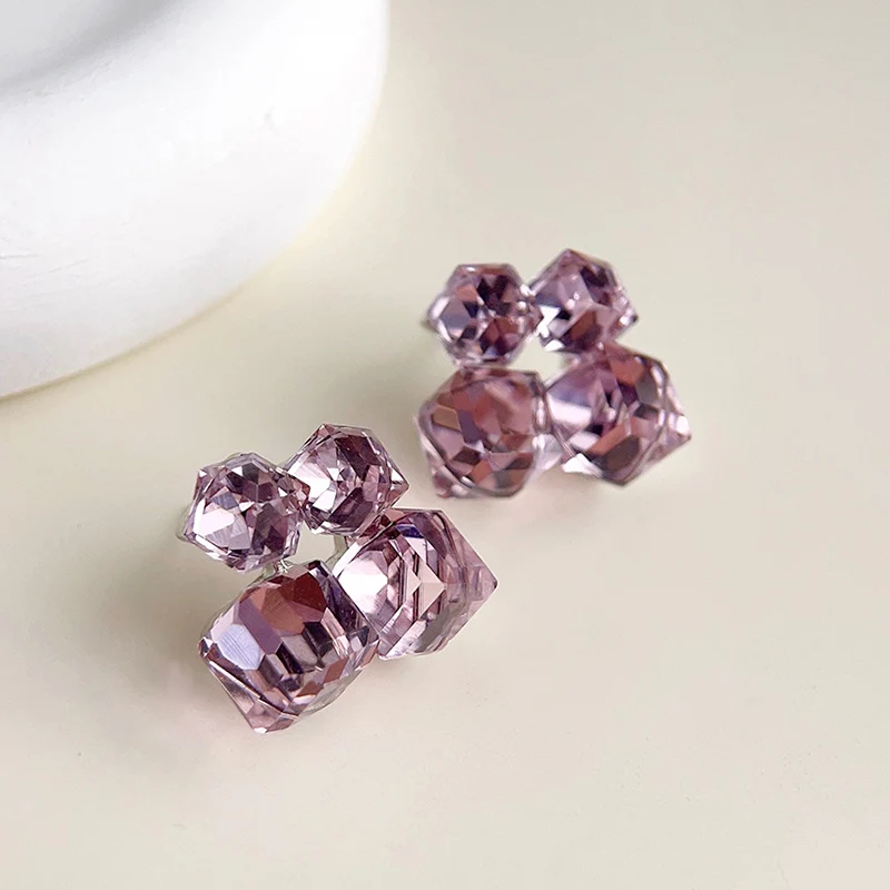 Purple Square Glass Post Earrings For Women Geometric Transparent New Styles Party Accessories Wholesales Fashion Jewelry C1652