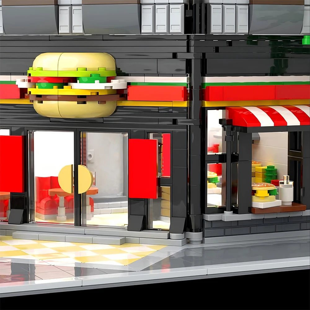 2366pcs Stadt heiß verkaufen Street View Moc modularen Burger Restaurant Gebäude DIY kreative Ideen Kinder Spielzeug Geburtstag Geschenk blöcke