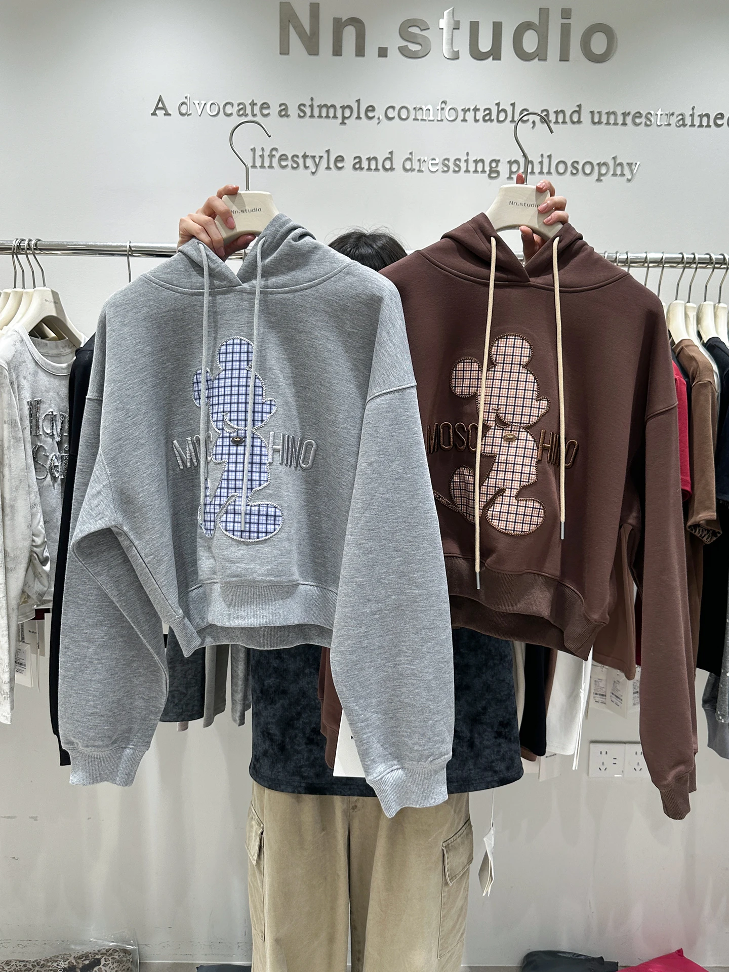 2025 Autumn European Cartoon Plaid Patch Embroidery Cartoon Sweatshirt High Street American Casual Loose Hoodie Jacket