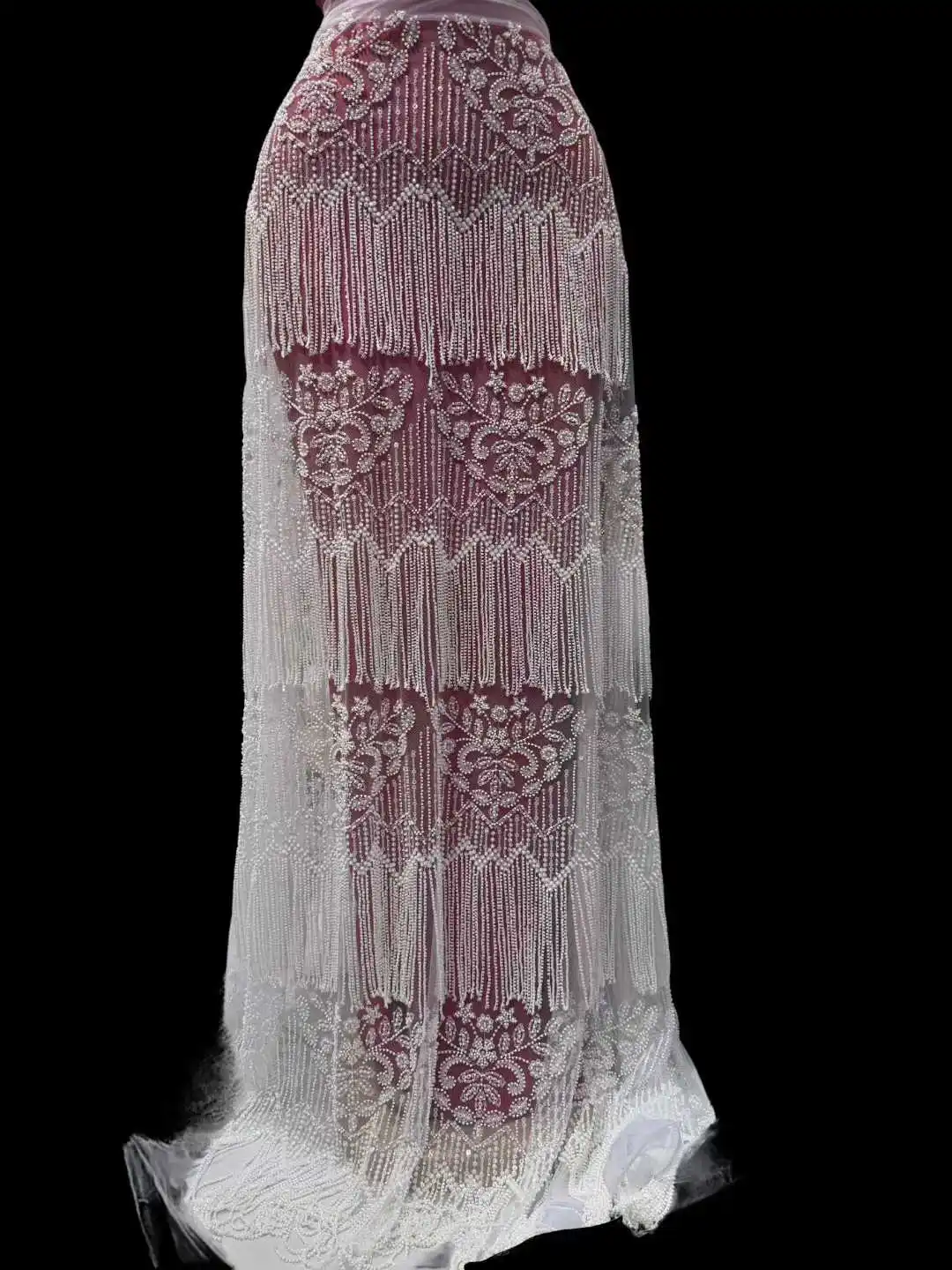 

Luxury Beads Lace African 2025 High Quality 5 Yards Handmade beads Sequins Fabric Nigeria For Evening Party Dres