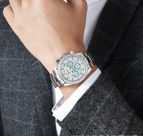 Fully automatic mechanical watch Glacier Blue Ditongna stainless steel strap multifunctional men's original buckle watch