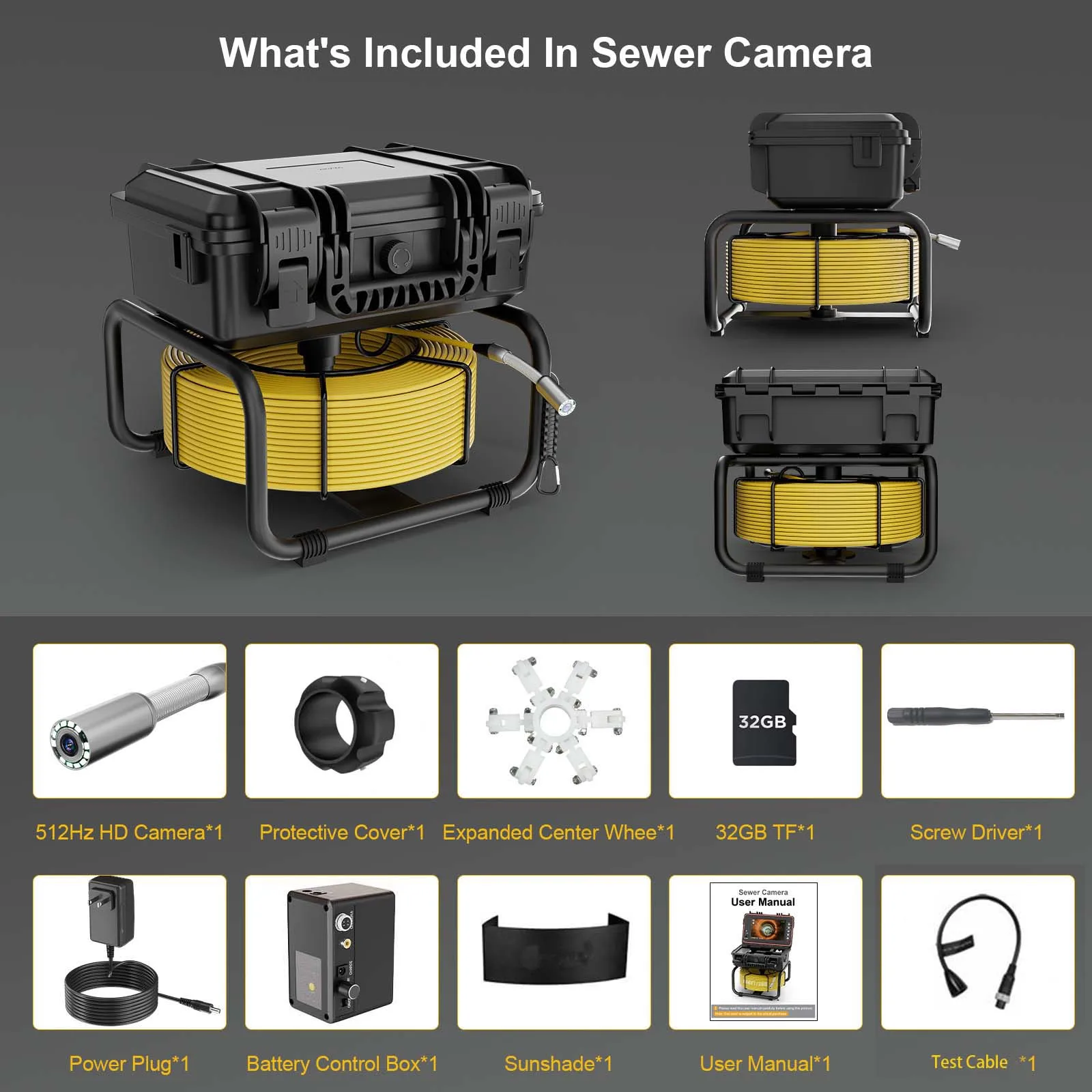 9 inch IPS 1080P high definition industrial endoscope pipe camera waterproof pipe drain inspection camera