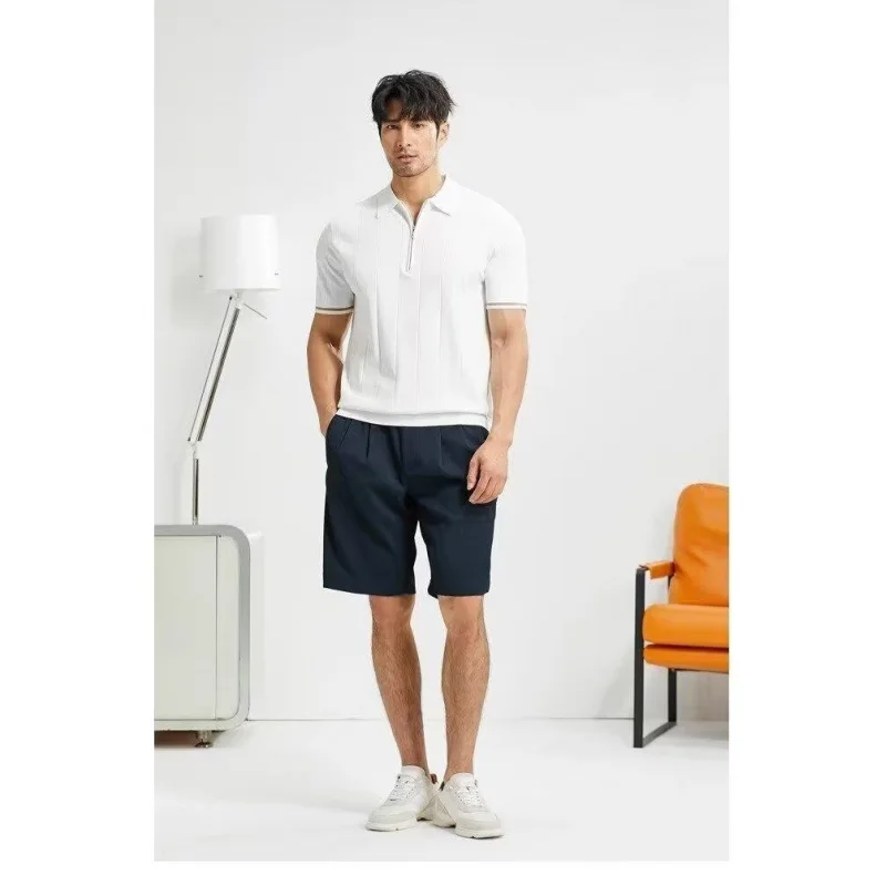 

GIOIOMen's KnittedPoloShirt，Summer New Ice Silk Thin Section Zipper Open Chest Short SleeveTT shirt，Men's Clothing