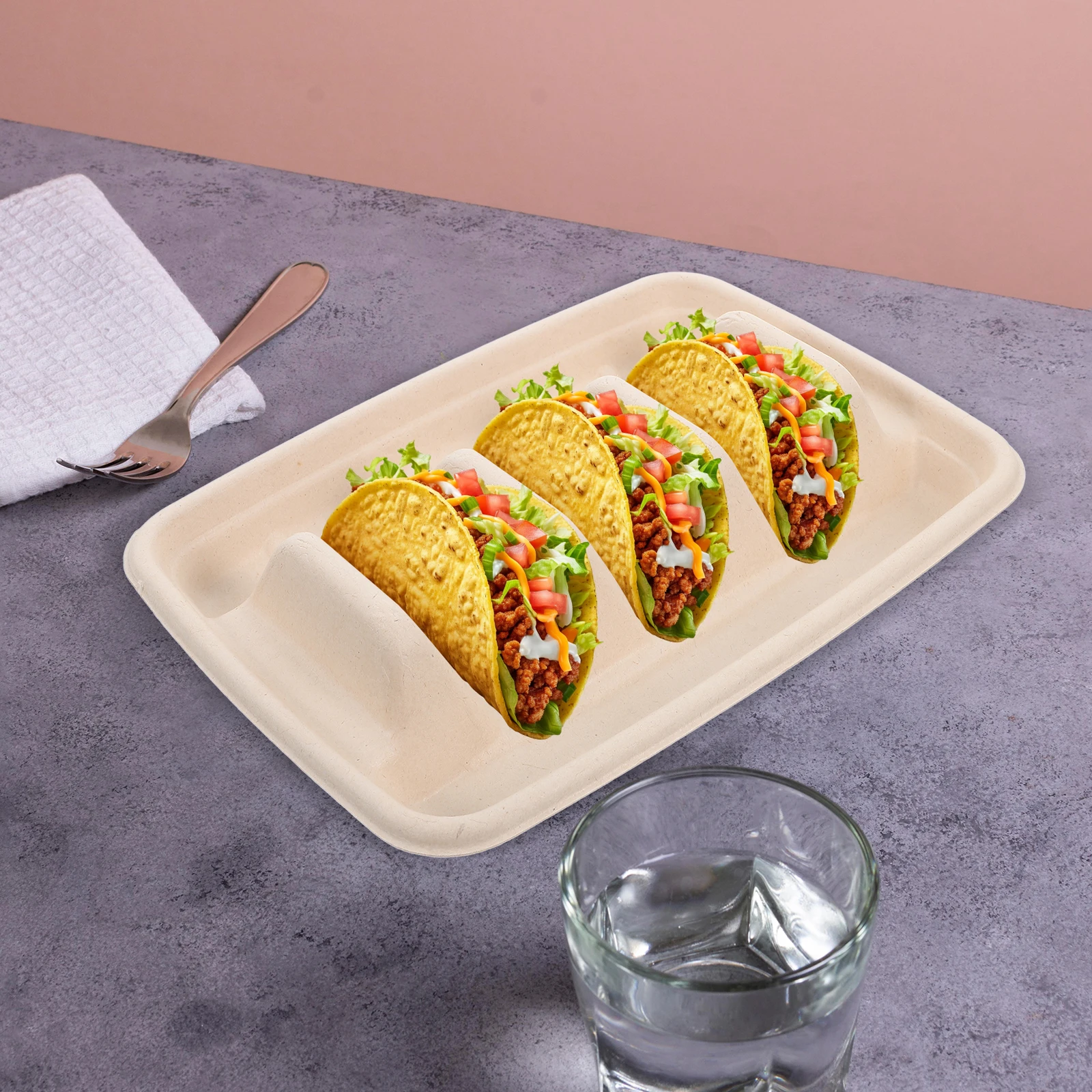 

50 Pcs Serving Taco Rack Plastic Holder Partition Plate Ivory Restaurant Packing Boxes
