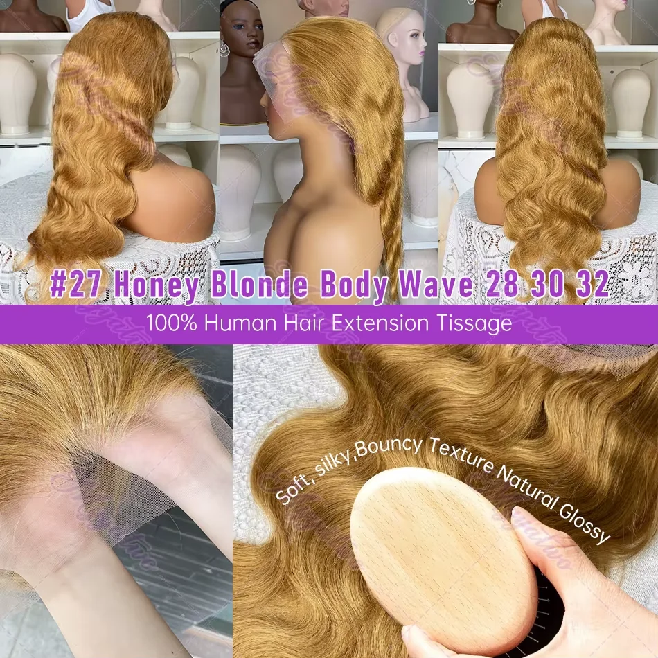 30 بوصة العسل شعر مستعار أشقر شعر الإنسان 13X6 الجسم موجة Hd الدانتيل شعر مستعار أمامي ملون 27 البرازيلي الدانتيل الباروكة الأمامية 250 الكثافة للنساء #3