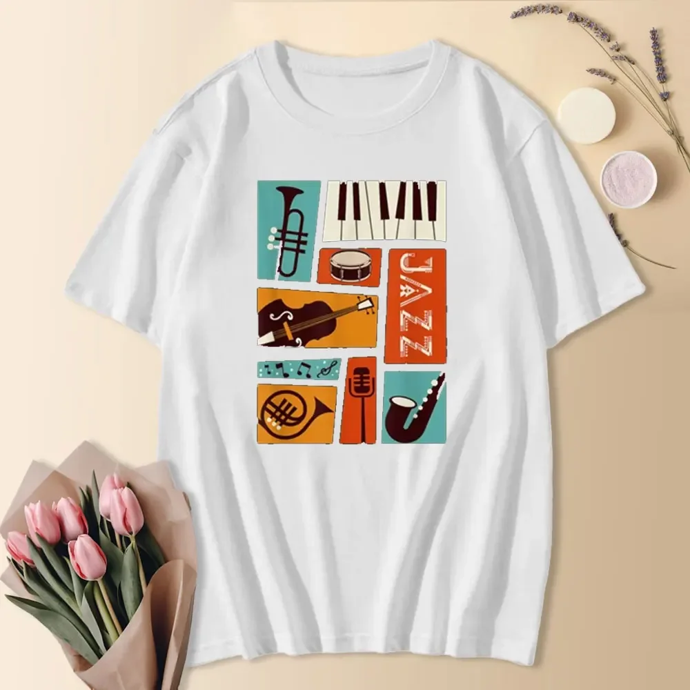 Jazz Snare Piano Music Tshirt Jazz Band Musician Saxophone Trumpet T Shirt Graphic Cotton Birthday Gifts Tee Clothing XS-3XL