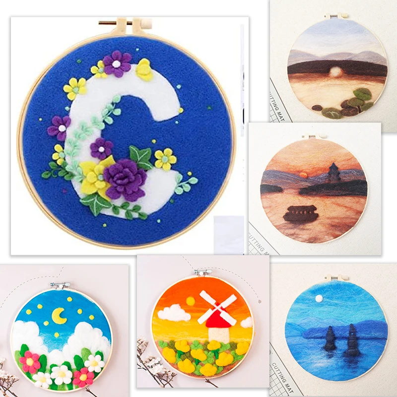 

GATYZTORY Windmill Wool Painting Create Wall Art Diy Gift Landscape Felt Needle Kit For Beginners Gift Embroidery Needles