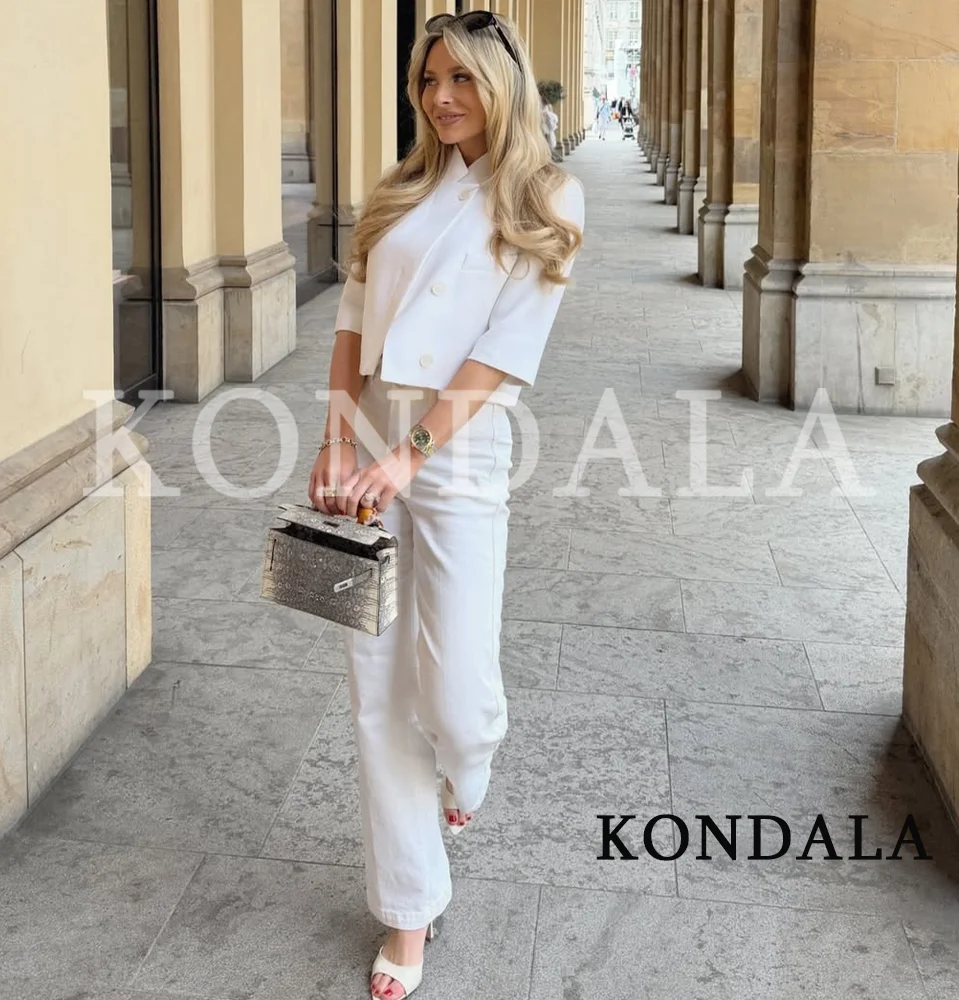 KONDALA Eleganter Büro-Damen-Blazer in Weiß, Sommerlicher Trendiger Kurzarm-Blazer, Neue 2026 Mode für Urlaub und Pendeln, Damen-Kurzblazer – Detail 4