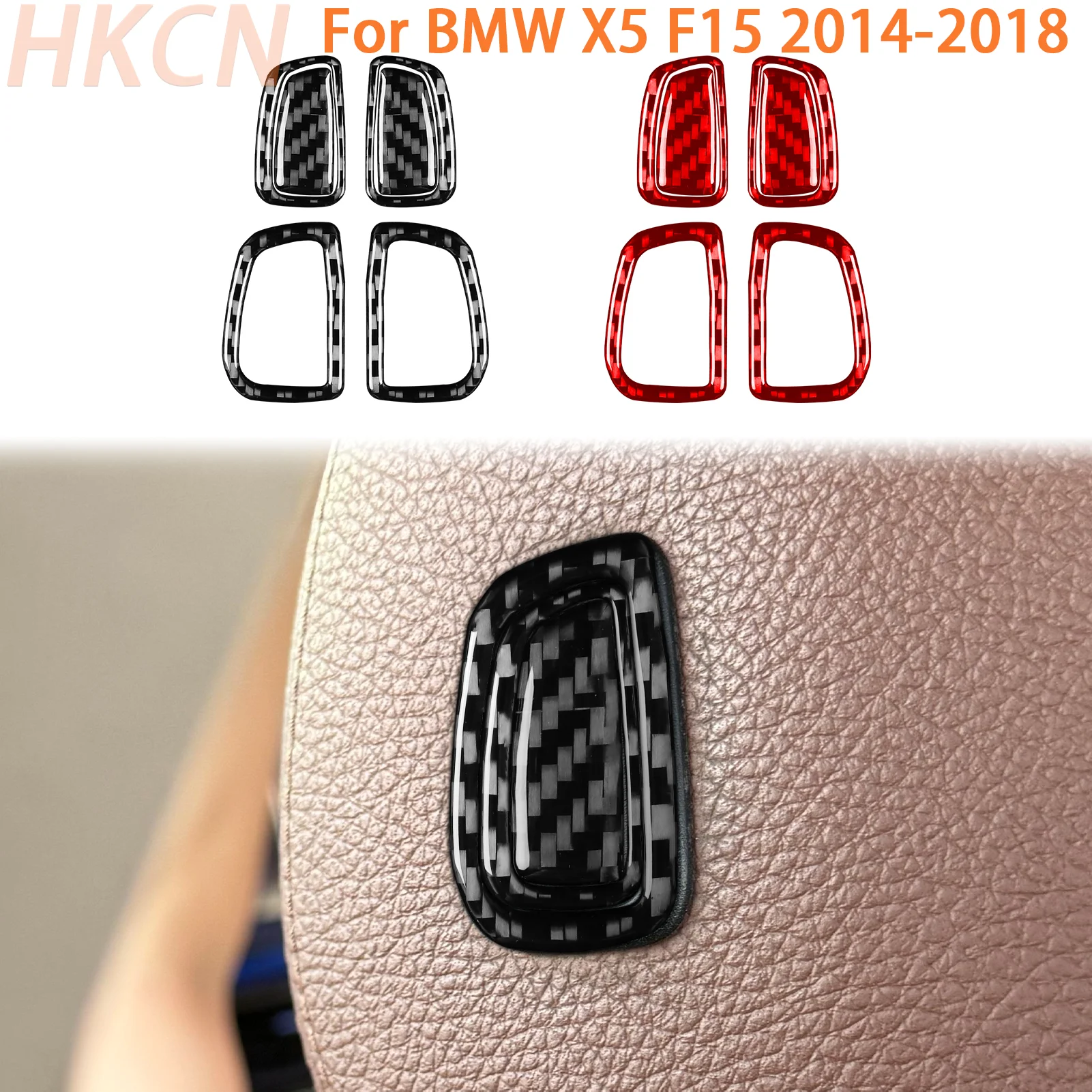 For BMW X5 F15 2014-2018 Car Front Seat Headrest Adjustment Button Panel Decorative Carbon Fiber Interior Accessory Sticker
