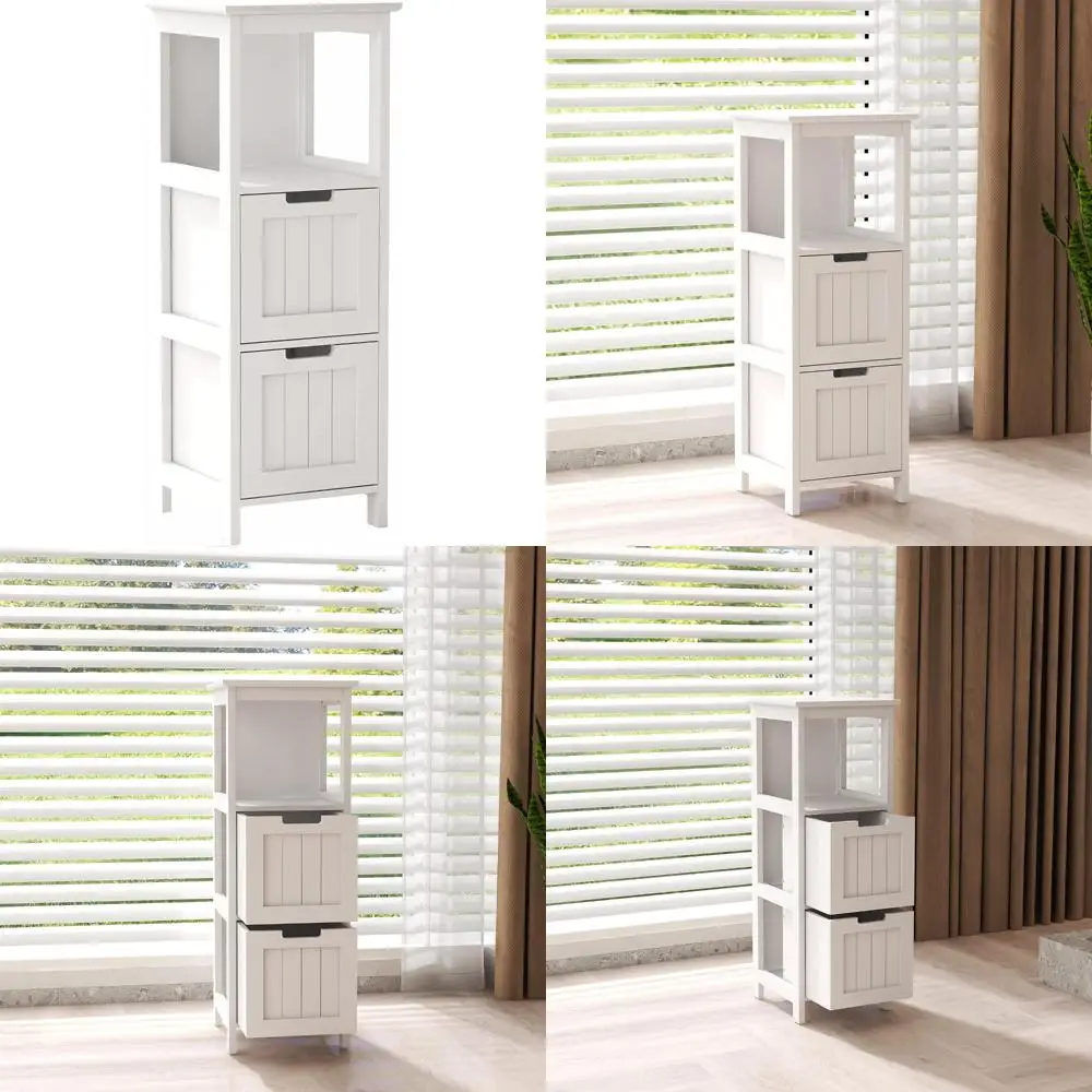 

rasoo bathroom storage cabinet white freestanding floor cabinet with 2 drawers and 1 storage shelf for bathroom, living room，12.