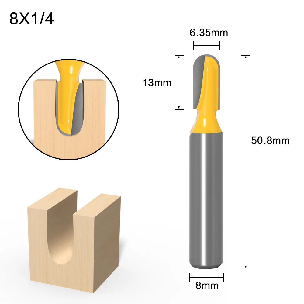 1PC 8MM Shank Milling Cutter Wood Carving Router Bit Carbide End Mill Tool Long Blade Round Nose Bit Core Box Router Bit