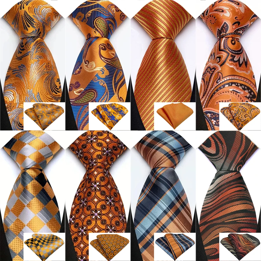 Men Fashion 8CM Necktie Orange Color Handkerchief Tie Set fo