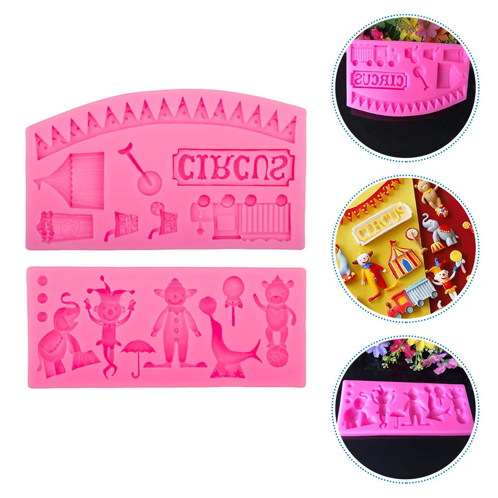 2 Pcs Clown Silicone Mold Baking Molds for Home Chocolate Cookie Cake Creative Silica Gel Circus Design Fondant