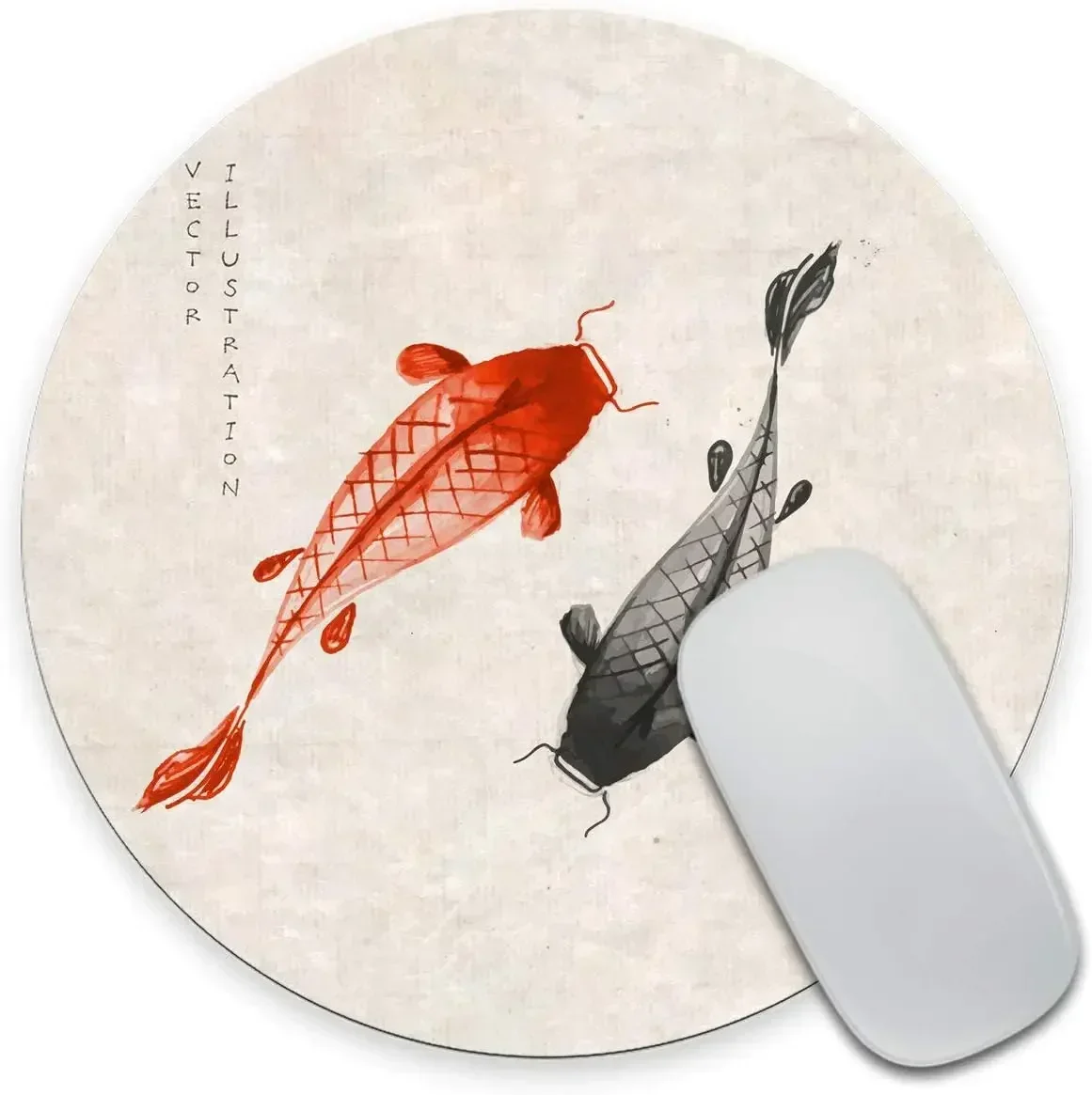 Mouse pad custom Mouse pad 1pc Gaming Round Red Black Koi Carps Hand Drawn Ink Traditional Japanese Non Slip Rubber Mouse Pad
