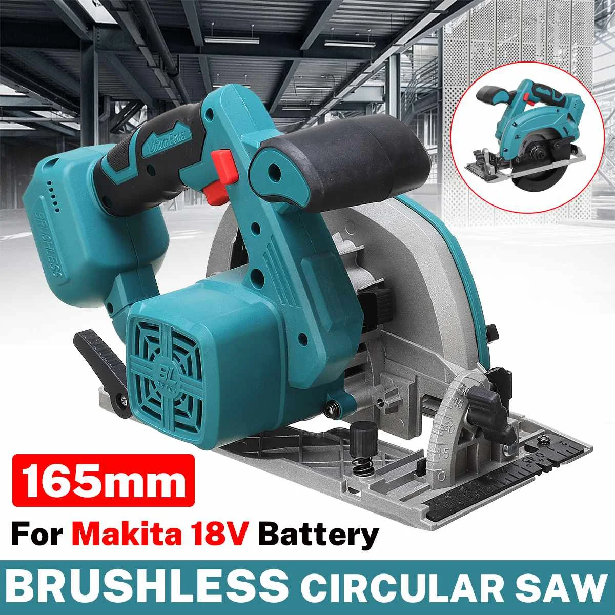 

Keuhz Brushless Cordless Electric Circular Saw 165mm Saw Blade Adjustable Angle Cutting Woodworking for Makita 18V Battery