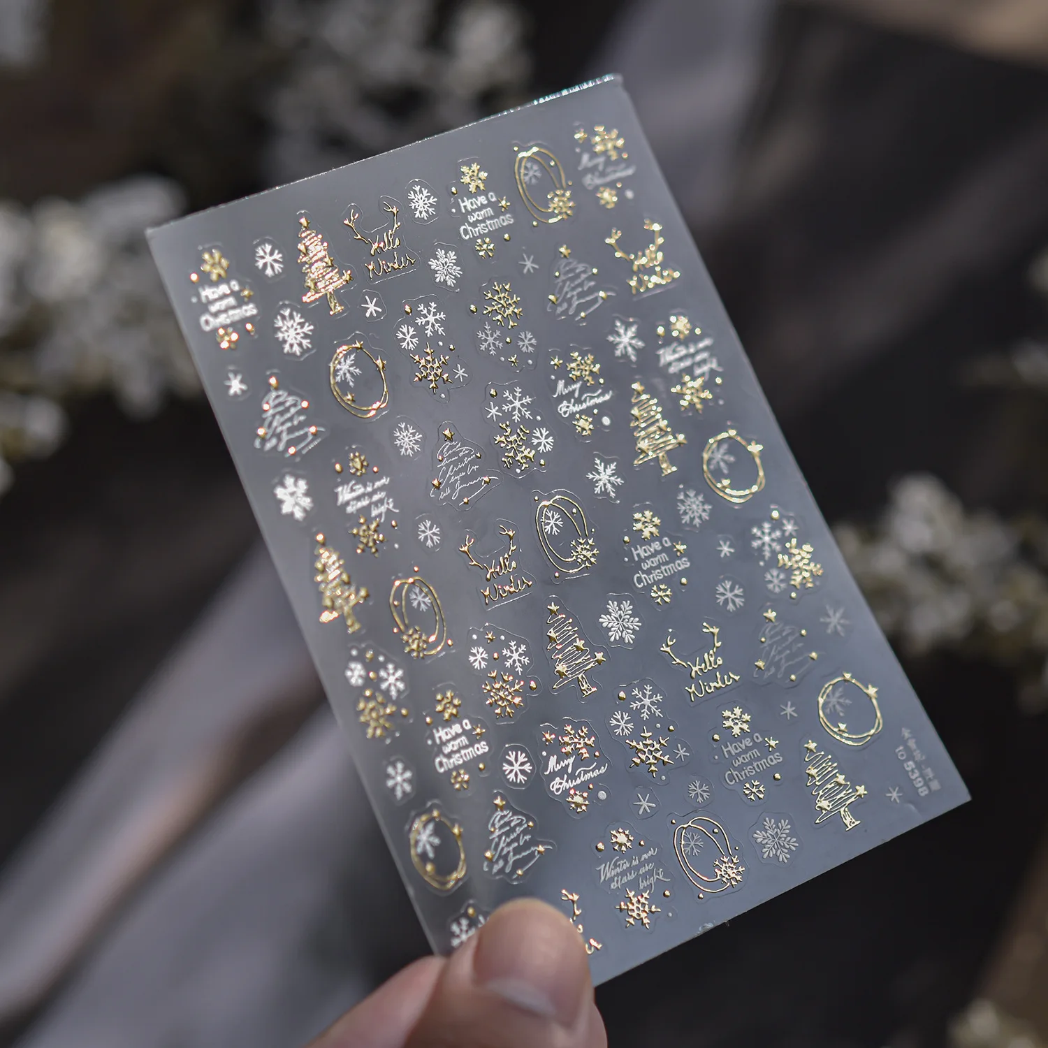 5D الشتاء عيد الميلاد مسمار ملصقات لامعة الذهب الأبيض الثلج الجليد الزهور شجرة عيد الميلاد مسمار ملصقات فنية DIY بها بنفسك مانيكير الموردين #3