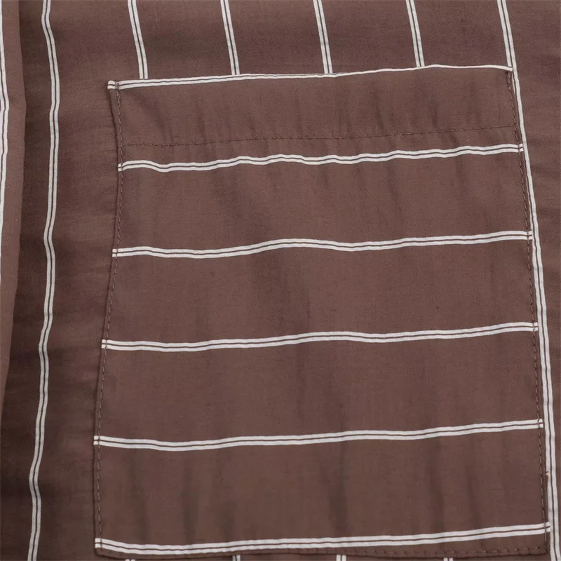 Damska koszula 2025 jesień nowość czerwono-brązowa koszula w paski z długim rękawem, z kieszenią, luźny krój, casualowa i modna, uniwersalna.