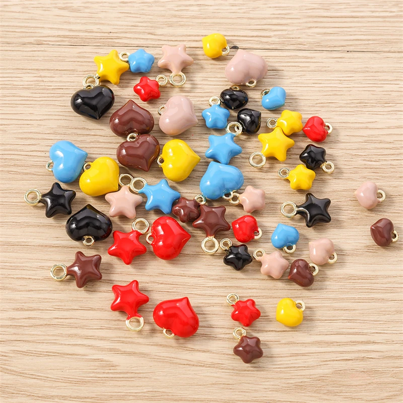 5 Stück bunte Emaille-Anhänger in Form von Herzen und Sternen für die Schmuckherstellung, geeignet für Ohrringe, Halsketten, Armbänder und DIY-Bastelzubehör. – Detail 3