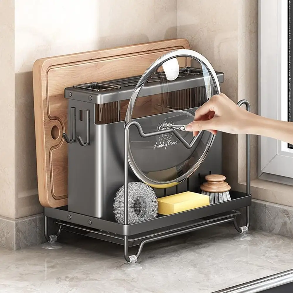 

Stable Cutter Holder Large Capacity Anti-slip Cutlery Drying Rack with Water Tray Space Saving Chopstick Bucket Kitchenware