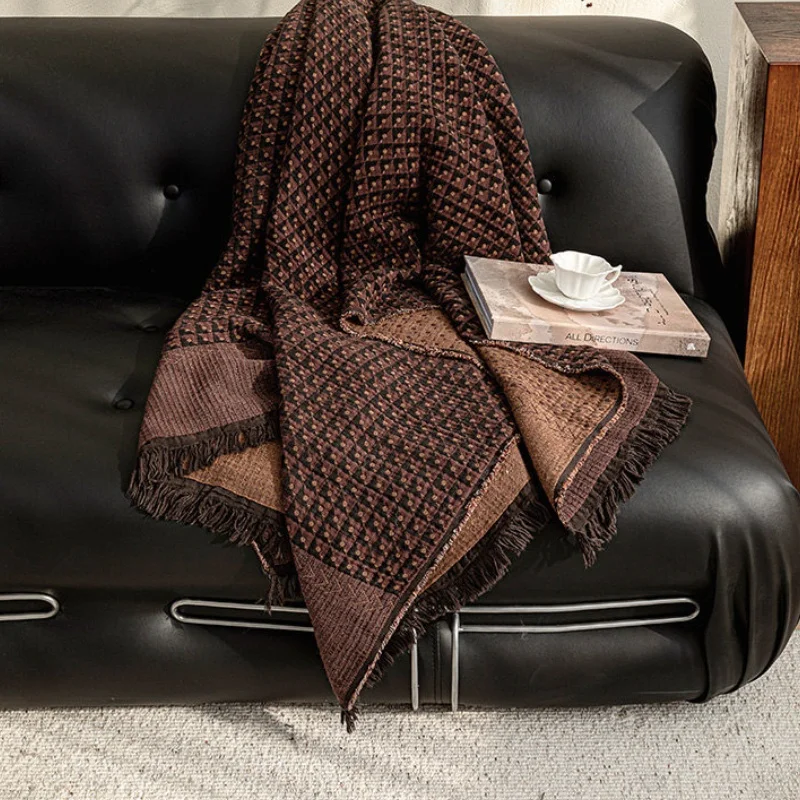 

Waffle Knit Blanket Retro Brown Home Decor Sofa Throw Soft Couch Cover Multifunctional Living Room Decorative Blanket