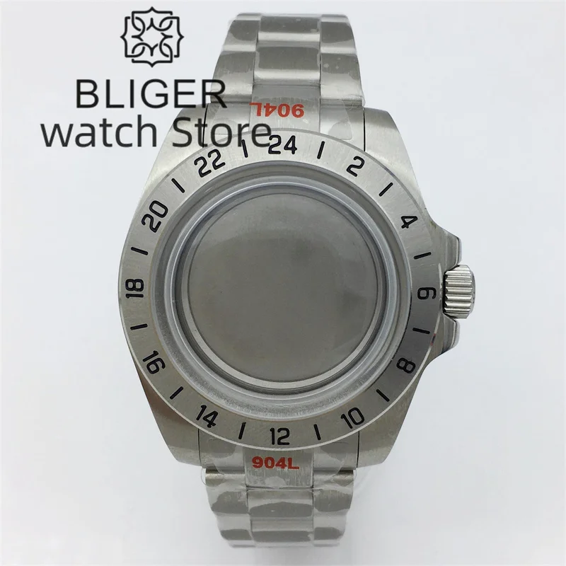 BLIGER 40mm Explorer 2 Case Solid bezel Dome Glass Fit NH34 NH35 NH36 ETA2824 PT5000 movement Stainless Steel Watch Case