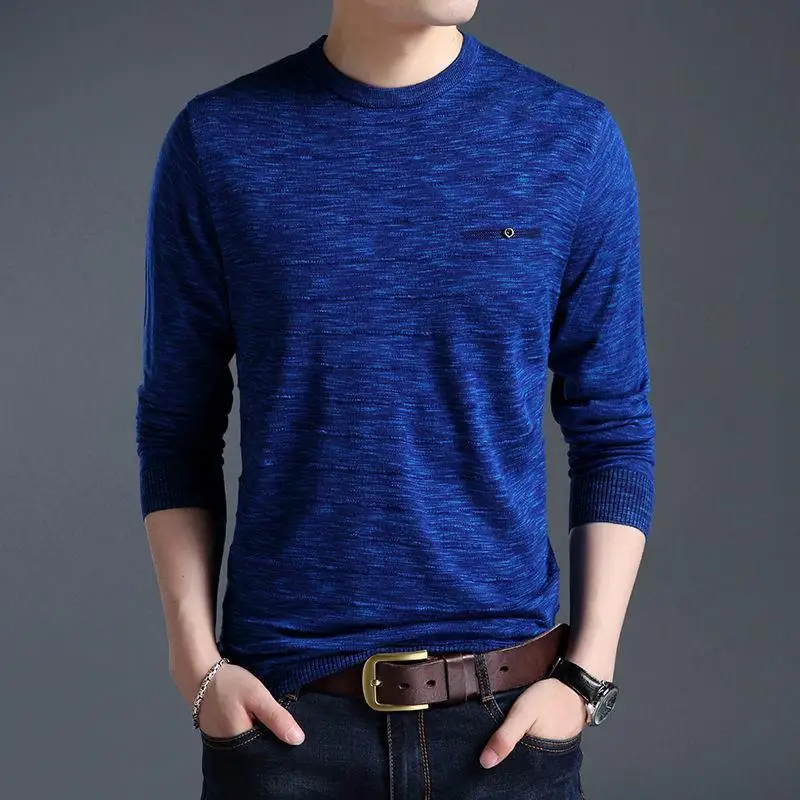 

Fashion Men Slim Basic T-Shirts Spring Autumn New Male Clothes Knitted Bottoming Pullover O-Neck Thin Long Sleeve Casual Tops