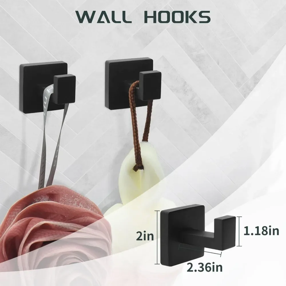 مجموعة مناشف أجهزة الحمام باللون الأسود غير اللامع من الفولاذ المقاوم للصدأ مع ملحقات لتركيب الحائط #5